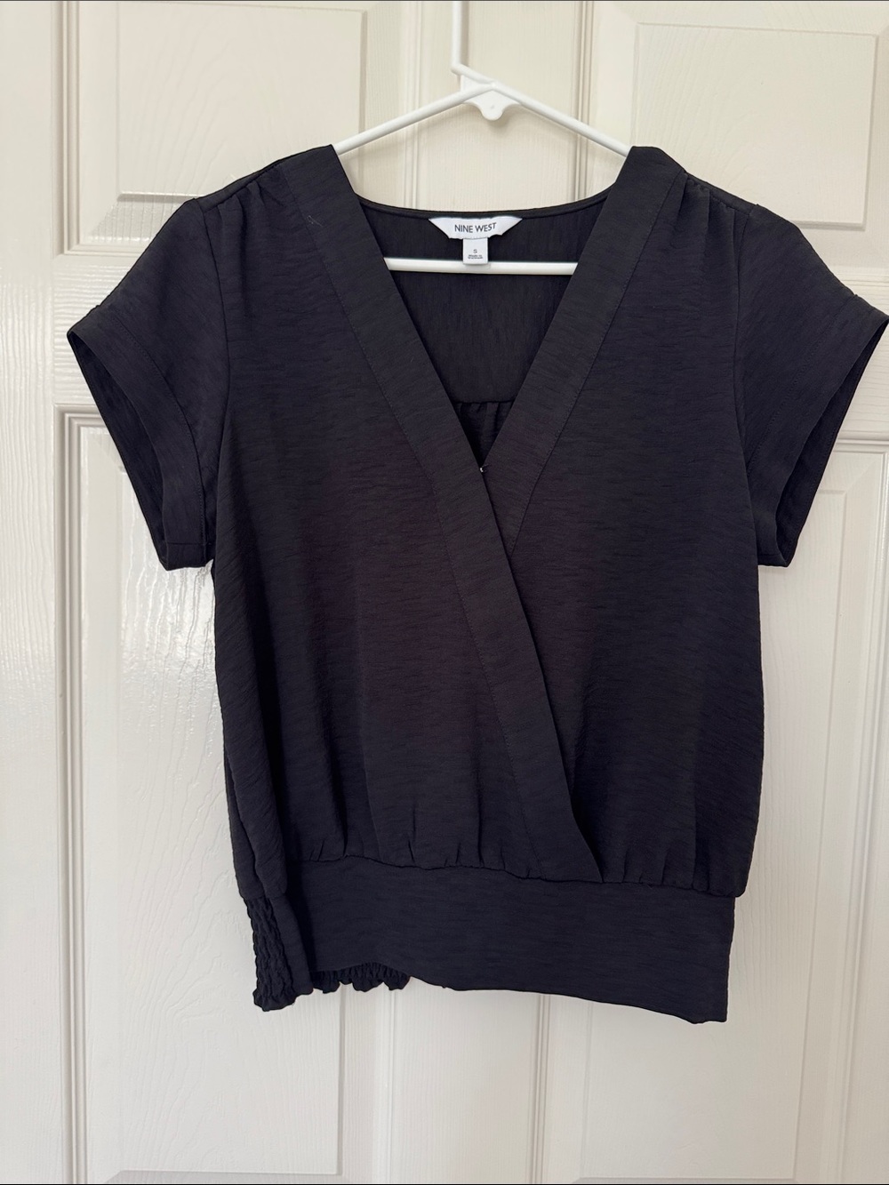 Nine West Black Short Sleeve Wrap-Front Blouse